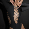 Women Sexy Hollow Tie Slim Long-Sleeved Black Bodysuits