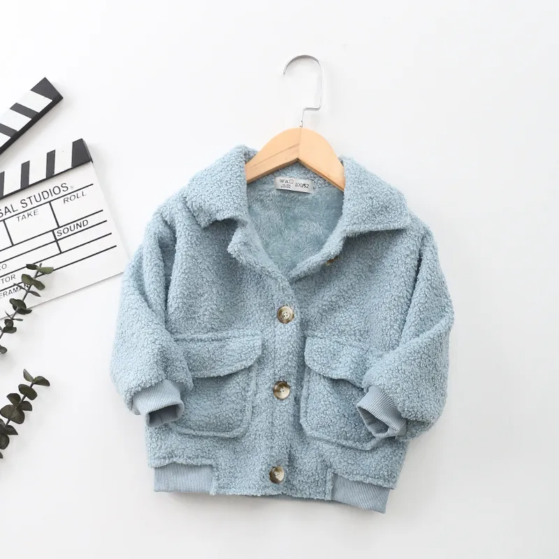 Kids Casual Simple Solid Color Lapel Long Sleeve Single-Breasted Plush Coat