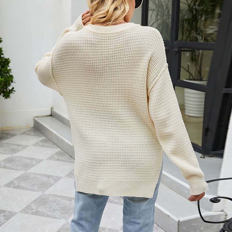 Women Autumn Winter Casual Solid Color Button Knitted Sweater