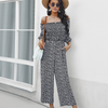 Women Vacation Long Sleeve Printed Pleated Waist Fashion Wide Leg Jumpsuit