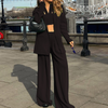 Women Fashion Elegant Long-Sleeved Solid Color Blazer Loose Pants Office Chic Set