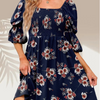 Women'S Fashion Casual Printing Puff Sleeve Square Neck Dress