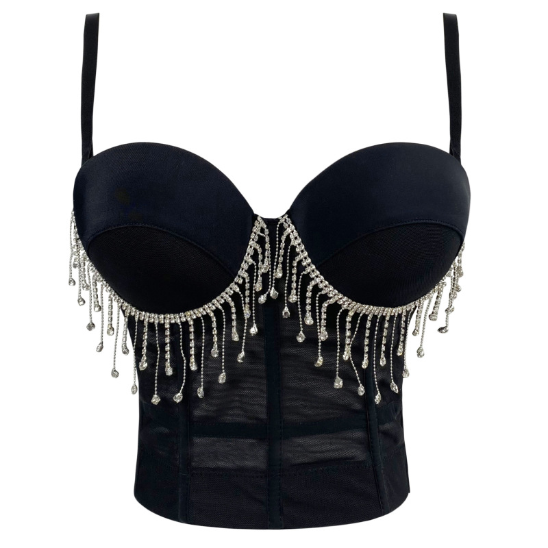 Women Fashion Rhinestone Tassel Camisole Corset