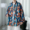 Men Casual Multicolor Leaf Print Single Breasted Lapel Long Sleeve Loose Shirt