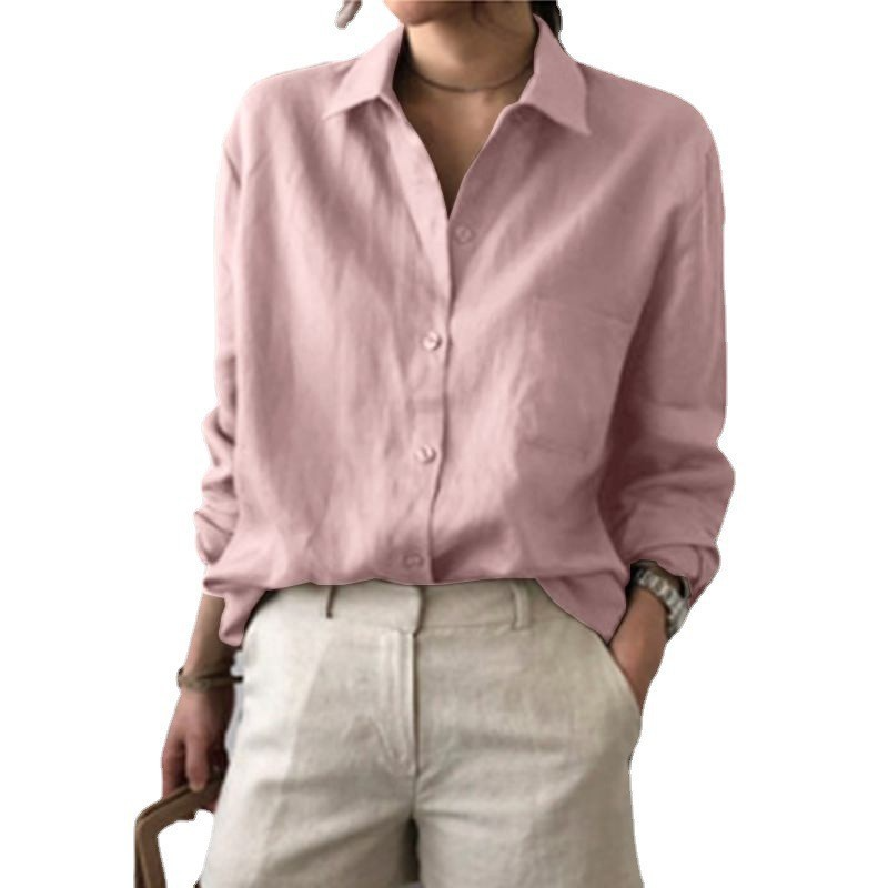 Solid Color Fashion Women Basic Solid Color Lapel Shirt Office Blouse