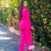 Women Fashion Solid Color V-Neck Long Sleeve Blazer Jacket Wide Leg Pants Two-Piece Set