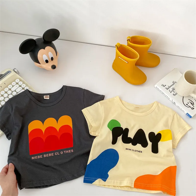 Children Kids Baby Fashion Boys Girls Short Sleeve Cartoon Letter Print T-Shirt