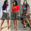 Women Fashion Casual Street Camouflage Printing Lace-Up Pocket Shorts