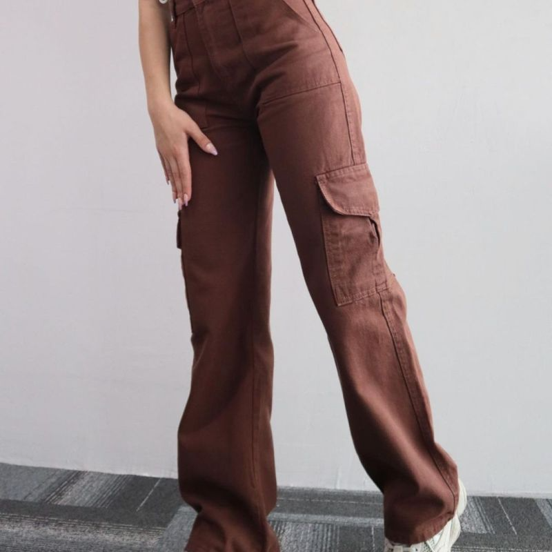 Women Fashion Casual Solid Color Cargo Pants