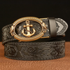 Men Fashion Casual Business Solid Color Embossed Leather Anchor Metal Buckle Belt