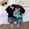 Kids Baby Boys Summer Fashion Casual Cute Cartoon Dinosaur Round Neckt-Shirt Denim Shorts Set