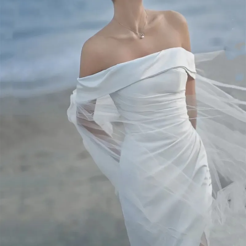 Bride Wedding Simple Temperament One Shoulder Split Mermaid Dress