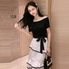 Women Fashion Casual Elegant Off Shoulder Lace-Up Short-Sleeve Ruffled Dress