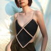 Summer Fashion Blocking Color Sexy Backless Irregular Knitted Women Vacation Camis