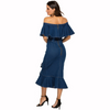 2 Pieces Women Fashion Off-The-Shoulder Irregular Hem Flounced Design Bodycon Denim Fish Tail Skirt