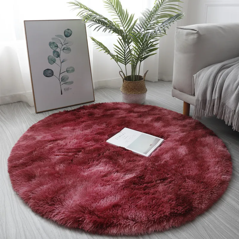 Simple Tie-Dyed Long Plush Thickened Home Round Carpet