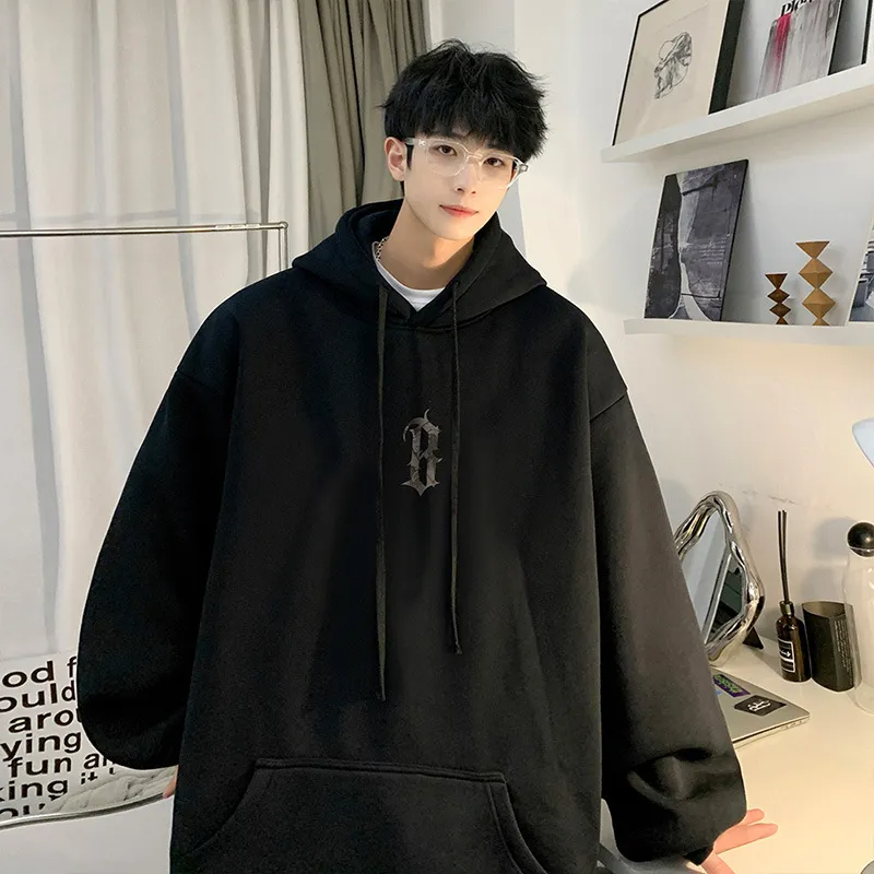 Men Autumn Winter Fashion Casual Solid Color Letter Oversize Plus Size Hoodies