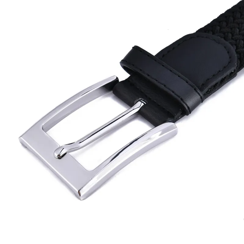 Men Fashion Casual Solid Color Versatile Canvas Woven Metal Buckle Belt