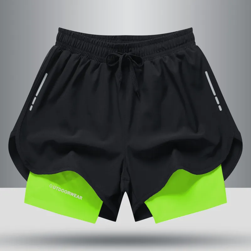 Men Fashion Quick-Drying Breathable Fake Two-Piece Tight Sports Shorts