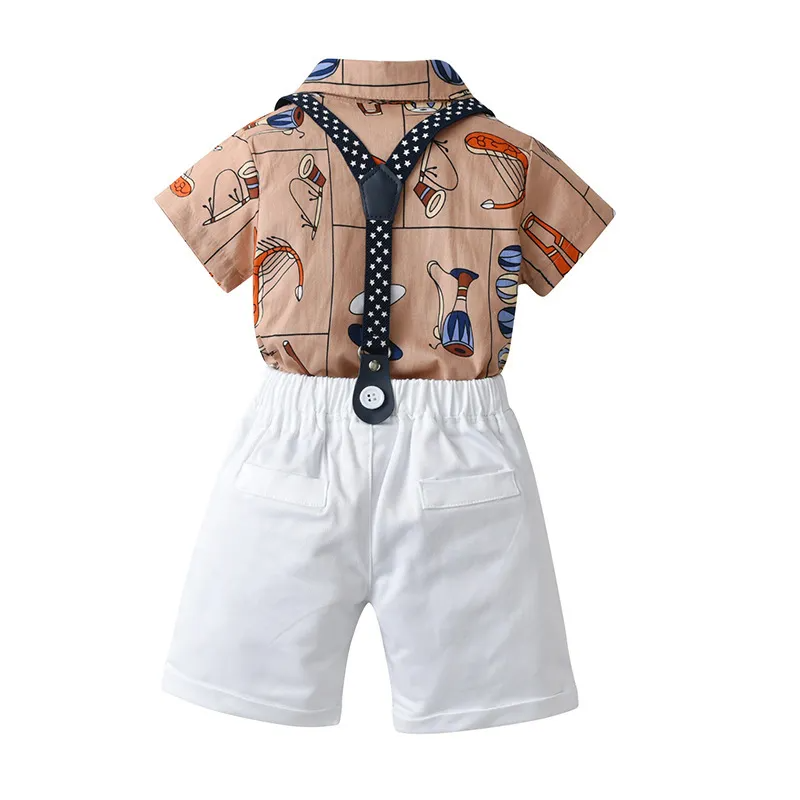 Kids Toddler Boys Summer Fashion Casual British Style Color Bow Lapel Shirt Suspender Trousers Boys Party Clothing Set