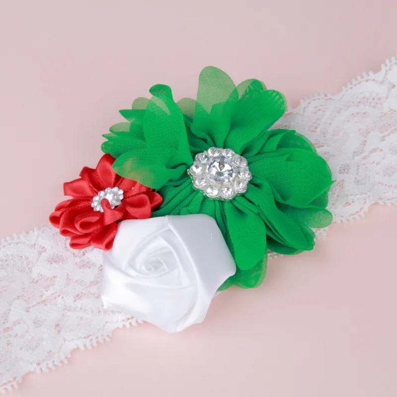 Kids Christmas Stretch Lace Rose Headband Hair Accessories