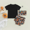 Kids Baby Girls Boys Summer Fashion Casual Halloween Solid Color Letter Round Neck Short Sleeve T-Shirt Pumpkin Shorts Set
