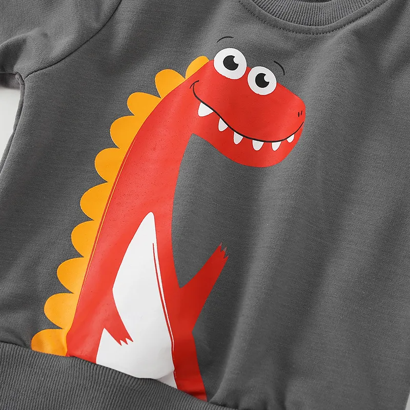 Children Kids Teen Fashion Boys Casual Long Sleeve Cartoon Dinosaurs Print Sweatshirt Top