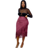 Women'S Fashion Sexy Solid Color Tassel Irregular Skirt