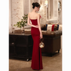 Evening Women Temperament Solid Color Off-The-Shoulder Fishtail Slit Wedding Dress