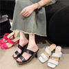 Women Fashion Simple Plus Size Solid Color Square Toe Heel Slippers