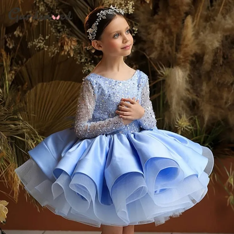 Toddler Girls Fashion Party Cute Sweet Mesh Sequins Long Sleeve Tutu Princess Dress