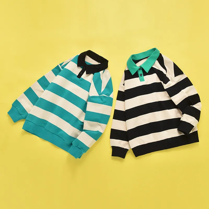 Children Kids Toddlers Fashion Boys Girls Striped Long Sleeve Polo Shirt