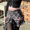 Women'S Fashion Edgy Plaid Bowknot Low Waist Pleated Skirt