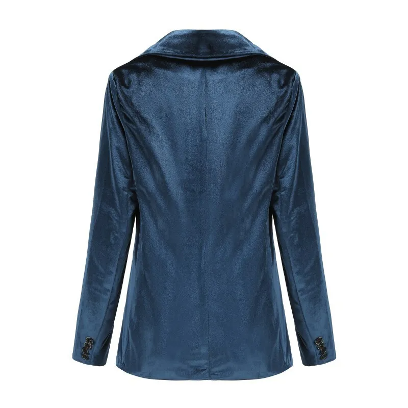 Women Fashion Casual Gold Velvet Long Sleeve Blazer Coat