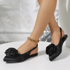 Women Fashion Satin Rose Pointed Toe Flat Sandals