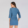 V Neck Zipper Bodycon Denim Dress