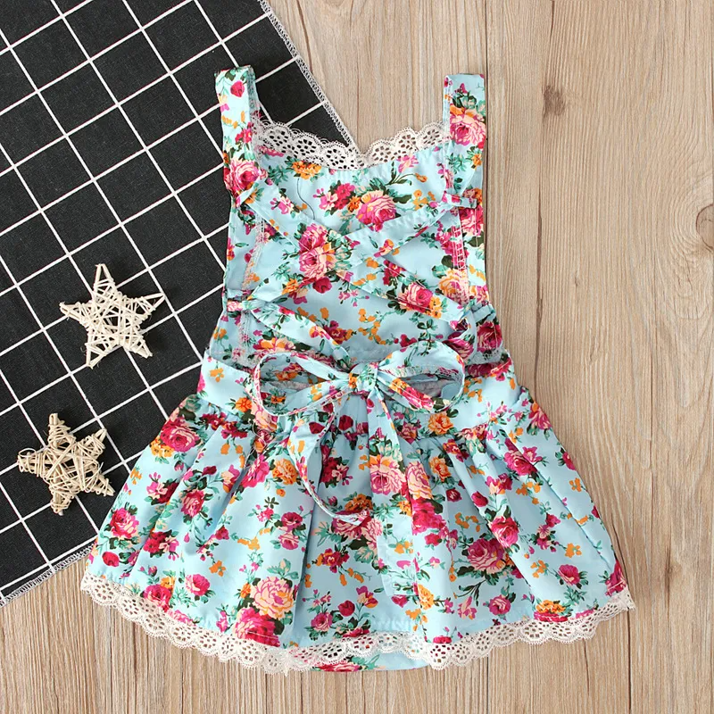 Kids Baby Girls Summer Fashion Casual Color Matching Tiny Flower Lace Vest Dress