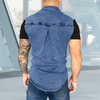 Men'S Fashion Stand Collar Imitation Denim Stitching Shirt