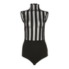 Summer Women Fashion High Street Stripe See-Through Mesh Sleeveless Back Zipper Slim Bodysuit