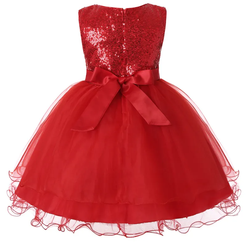 Girls Solid Color Shiny Sequins Printed Tutu Party Dress