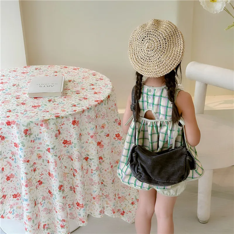 Kids Boys Girls Fashion Casual Cute Solid Color Denim Canvas Zipper Crossbody Bag