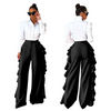 Women Solid Color Ruffle High Waist Wide Leg Pants