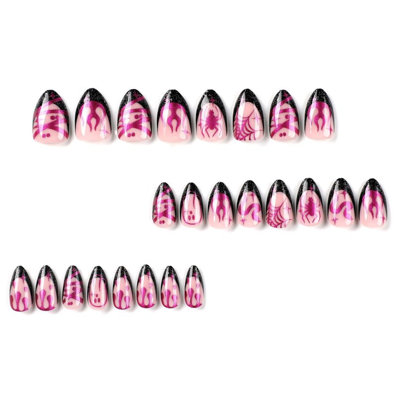 ( Buy 1 Get 2 )  Women Funny Halloween Pink Purple Flame Spider False Nails