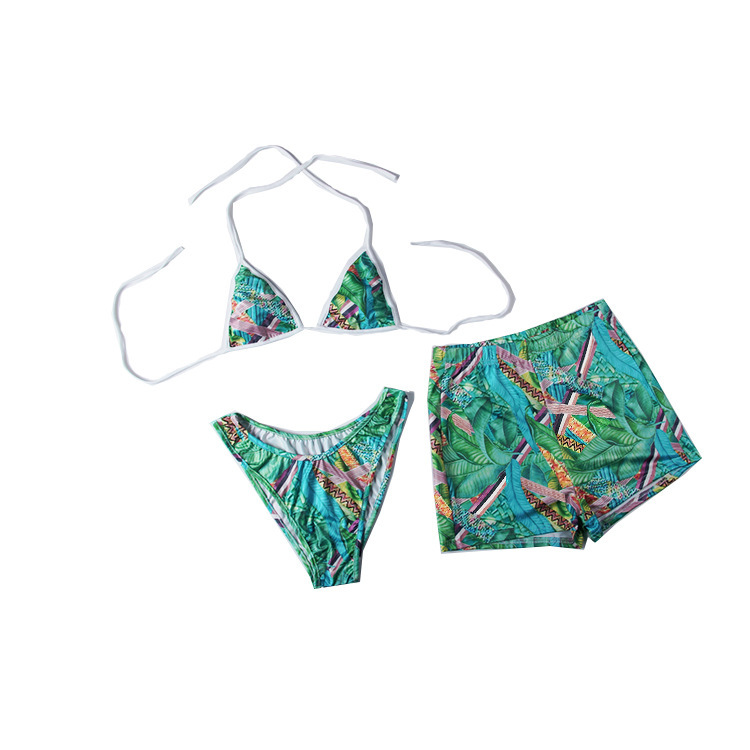 Women'S Fashion Halter Strap Geometric Print Swimsuit Three-Piece Set