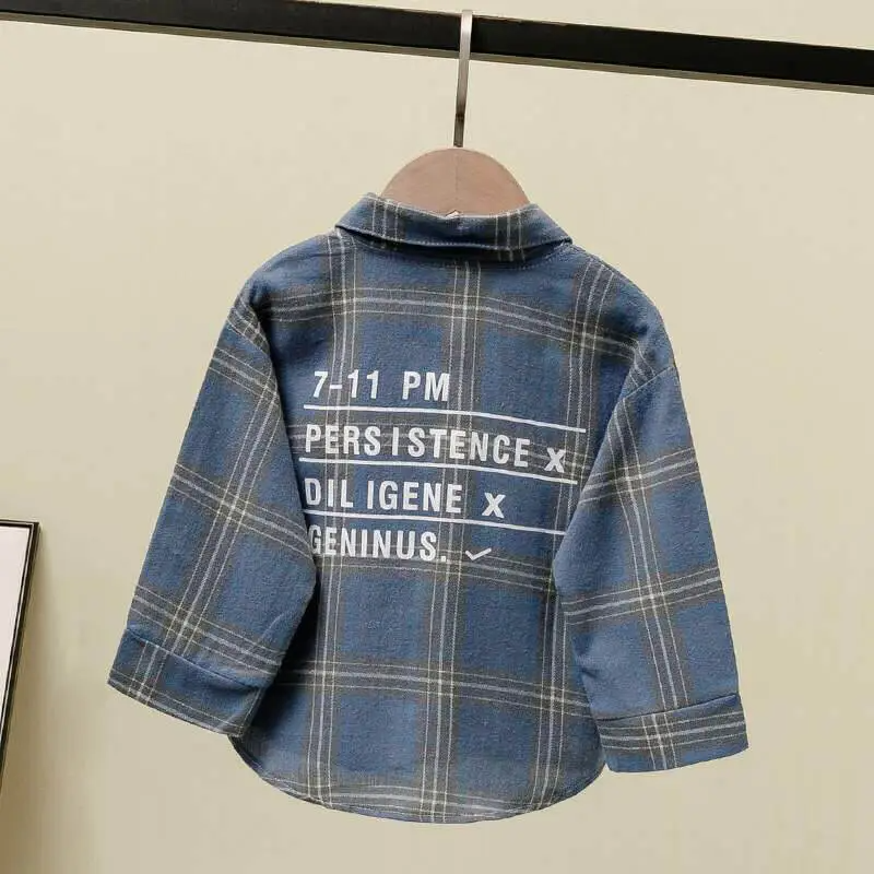 Boys Casual Single-Breasted Plaid Shirt