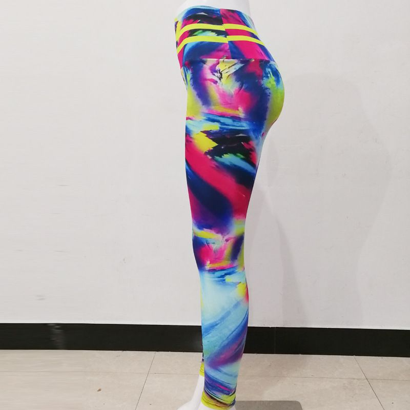 Abstract Rainbow Print Slim Fit High-Waisted Sports Leggings Pants