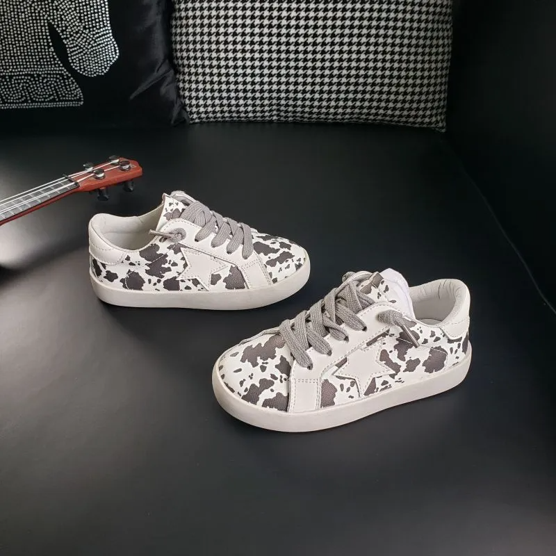 KIDS Girls Boys Spring Autumn Fashion Casual Color Matching Leopard Breathable Star Board Shoes