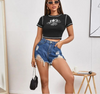 Sexy Slim-Fit Round Neck Women'S Short-Sleeved Graphic Printing Crop Top