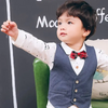 Boys Moustache Pattern Lapel Shirt Single-Breasted Vest And Pants Set