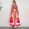 Ramadan /Eid Women Vintage Stripe Print Long Sleeve V-Neck Maxi Dress